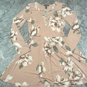 Forever 21 Nude Pink Long Sleeve Skater Dress Size Medium